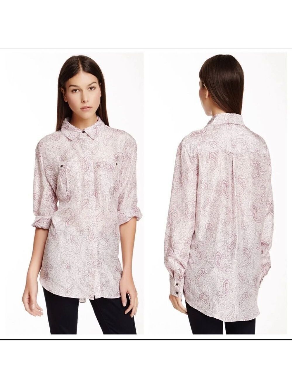 Elizabeth and James Tucker Paisley Silk Button Top